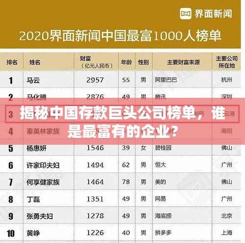 揭秘中国存款巨头公司榜单，谁是最富有的企业？